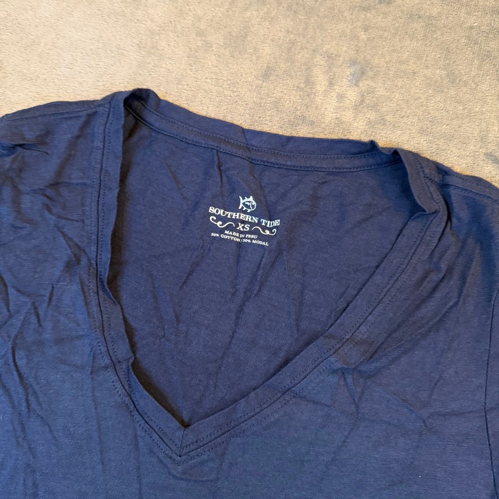 Southern Tide V Neck T Shirt Womens Extra‎ Small Navy Blue Cotton Modal Blend